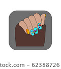 Nails on the hands are painted nail polish. 62388726