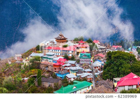 Kalpa town aerial panoramic view, India Kalpa town aerial panoramic view, India 62389969