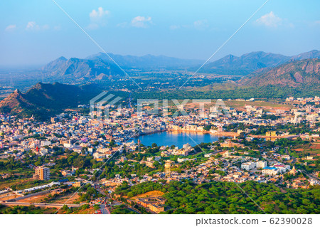 Pushkar town aerial panoramic view, India Pushkar town aerial panoramic view, India 62390028