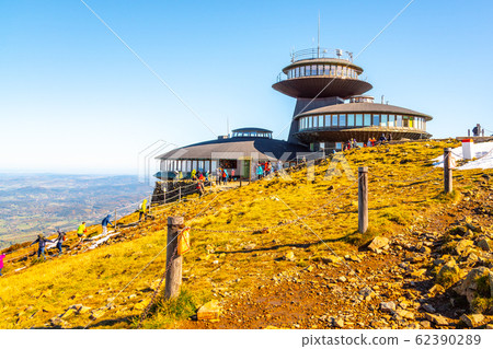 Polish hut on the top of Snezka or Sniezka Mountain, Giant Mountains, Czech Republic and Poland 62390289