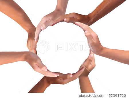Conceptual symbol of multiracial human hands Conceptual symbol of multiracial human hands 62391720
