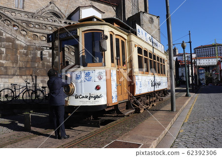 Old tram in Porto, turning the pole at the end of Portugal 62392306