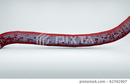 Red blood cells flowing through artery. Red blood cells flowing through artery. 62392907