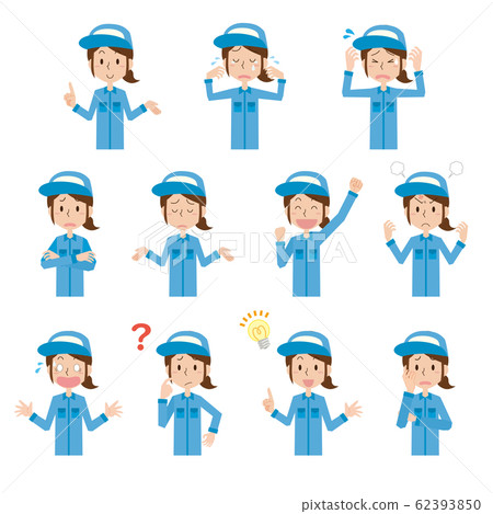Female worker worker emotion pose set upper body Female worker worker emotion pose set upper body 62393850
