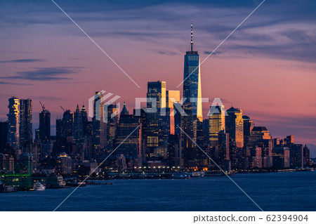 "New York" Manhattan night view, World Trade Center "From Harmitton Park" 62394904