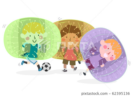 Kids Boy Group Play Bubble Football Illustration 62395136