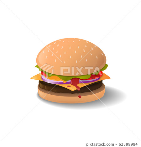 Burger beef, cheese burger with lettuce tomato, onion, cheese ,beef and sauce 62399984