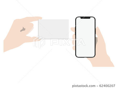Hand holding smartphone over card 62400207