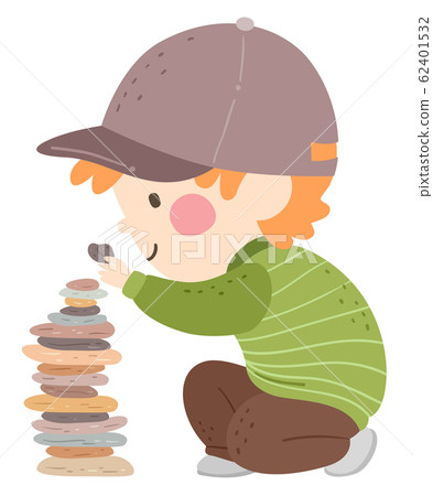 Kid Boy Stone Tower Illustration Kid Boy Stone Tower Illustration 62401532