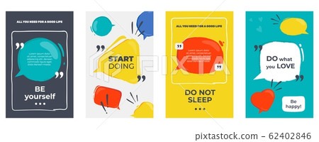 Quote frames. Colored posters with frames and motivation text, dialog and opinion speech bubbles. Vector citation banners Quote frames. Colored posters with frames and motivation text, dialog and opinion speech bubbles. Vector citation banners 62402846