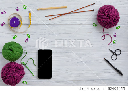 Background with knitting and crocheting tools and Background with knitting and crocheting tools and 62404455