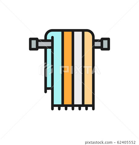 Large bath towel on holder flat color line icon. 62405552