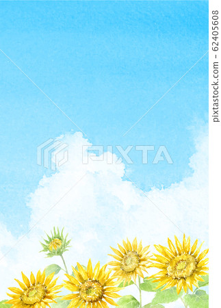 Summer postcard template vertical watercolor sunflower and approaching clouds 62405608