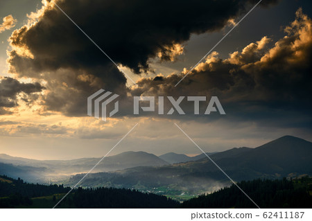 Golden sunset in carpathian mountains - beautiful 62411187