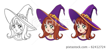 Cute anime witch girl portrait. Three versions Cute anime witch girl portrait. Three versions 62412724