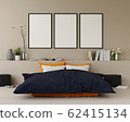 modern bed room with sofa and furniture and group of picture frame on the wall. 3d render. 62415134