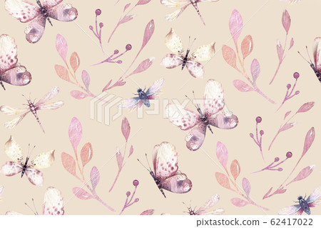 Watercolor colorful butterflies, butterfly, bugs seamless pattern on white background. blue, yellow, pink and red butterfly spring illustration. 62417022