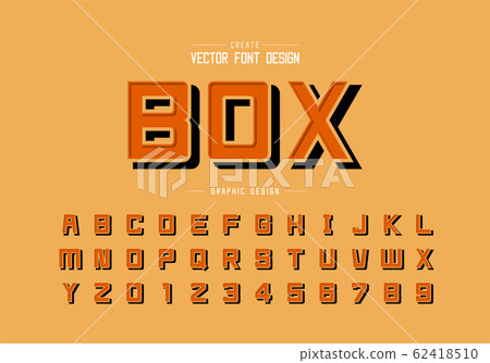 Black shadow font and alphabet vector, Square typeface letter and number design, Graphic text on honey color background 62418510