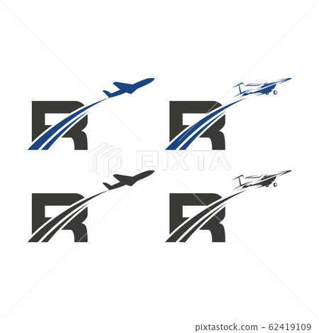Initial Letter R with Aviation sign symbol Logo Design template 62419109