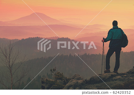 Man walk to Camp by trekking rocky route. Man walk to Camp by trekking rocky route. 62420352