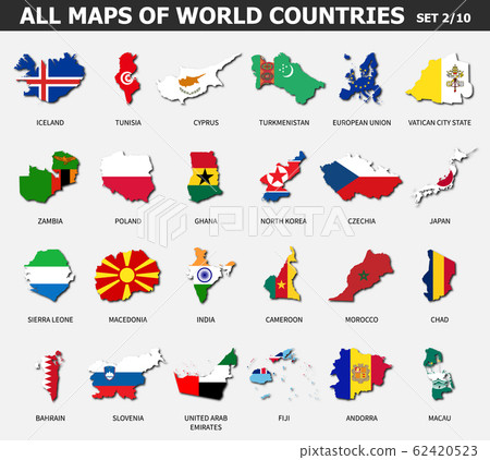 All maps of world countries and flags . Set 2 of 62420523