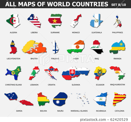 All maps of world countries and flags . Set 8 of 62420529