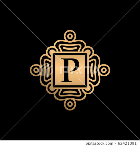 Gold ornament with Initial P letter logo design Gold ornament with Initial P letter logo design 62421091