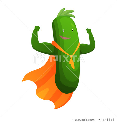 Vector vegetable cartoon character of superhero expression. Funny personage of squash. Vegetarian diet. Isolated on white background 62421141