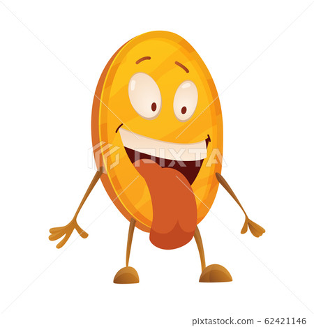 Coin showing tongue. Icon for the game apps interface. Cartoon image of funny golden coin with arms and legs, emotions on a white background. Vector illustration Coin showing tongue. Icon for the game apps interface. Cartoon image of funny golden coin with arms and legs, emotions on a white background. Vector illustration 62421146