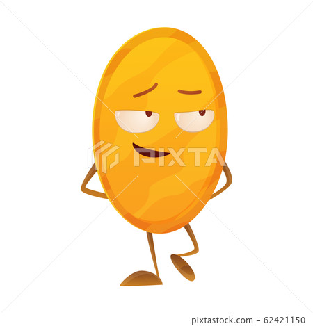 Smirk coin. Icon for the game apps interface. Cartoon image of funny golden coin with arms and legs, emotions on a white background. Vector illustration 62421150