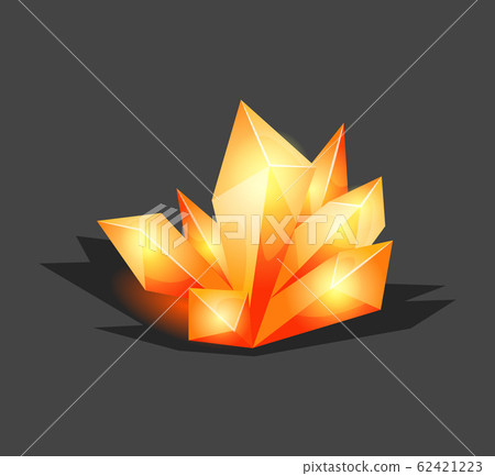 Crystalline stone or gem and precious gemstone for jewellery. Simple crystal symbol with reflection. Cartoon icon as decoration for games. Isolated Vector. Orange Crystalline stone or gem and precious gemstone for jewellery. Simple crystal symbol with reflection. Cartoon icon as decoration for games. Isolated Vector. Orange 62421223