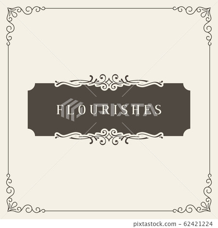 Flourishes frame. Vintage ornament greeting card vector template. Retro wedding invitations, advertising or other design and place for your text 62421224