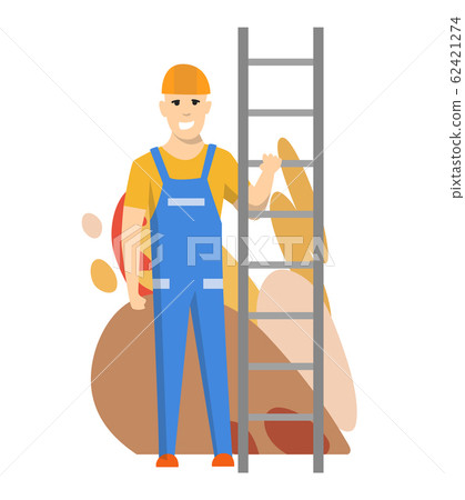 Builder man in uniform with work building tools Vector Image