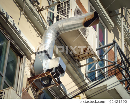 Ventilation and air conditioning pipe installed outside the building. Ventilation and air conditioning pipe installed outside the building. 62421290