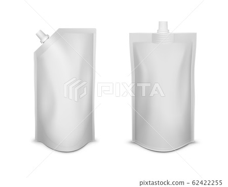 Realistic Detailed 3d White Blank Pouch Sachet Bag Spout Lid Template Mockup Set. Vector Realistic Detailed 3d White Blank Pouch Sachet Bag Spout Lid Template Mockup Set. Vector 62422255