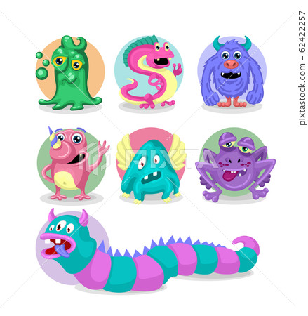 Cartoon Color Kids Toy Monster Icon Set. Vector Cartoon Color Kids Toy Monster Icon Set. Vector 62422257