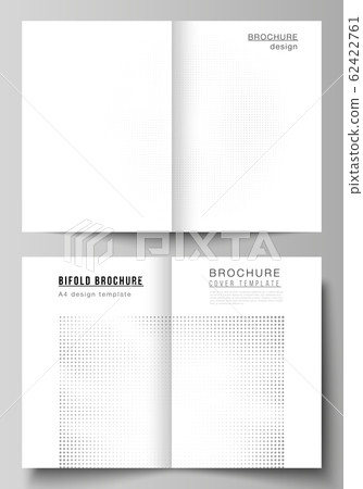 Vector layout of two A4 cover mockups design templates for bifold brochure, flyer, cover design, book design. Abstract halftone effect decoration with dots. Dotted pattern for grunge style decoration. Vector layout of two A4 cover mockups design templates for bifold brochure, flyer, cover design, book design. Abstract halftone effect decoration with dots. Dotted pattern for grunge style decoration. 62422761