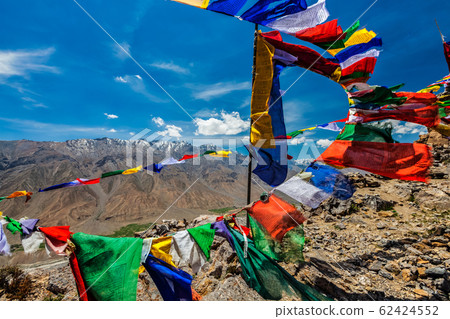 Buddhist prayer flags (lungta) in Spiti Valley, India Buddhist prayer flags (lungta) in Spiti Valley, India 62424552