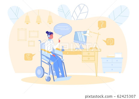 Disabled Handicapped Woman on Wheelchair Working. Disabled Handicapped Woman on Wheelchair Working. 62425307