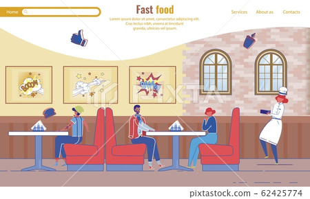 Landing Page with People Rest in Fast Food Cafe Landing Page with People Rest in Fast Food Cafe 62425774