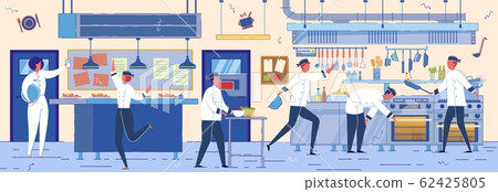 Working Restaurant Cooks, Chefs and Assisters. 62425805
