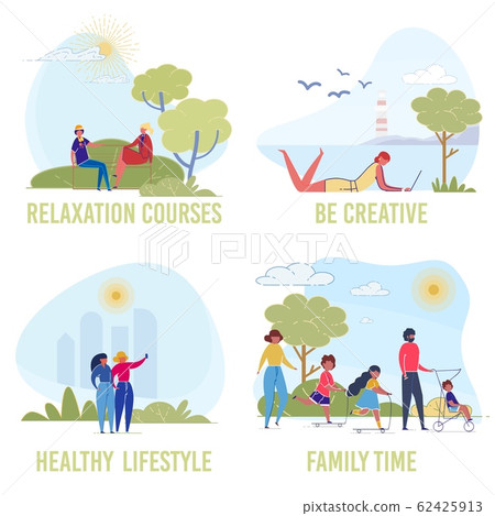 Summer Recreation Flat Vector Illustrations Set Summer Recreation Flat Vector Illustrations Set 62425913