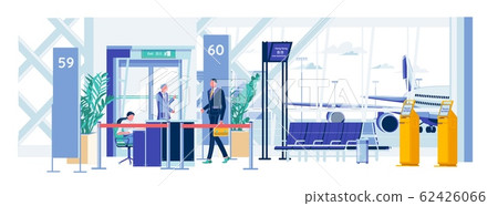 Passenger on Security Post at Entrance to Airport. Passenger on Security Post at Entrance to Airport. 62426066
