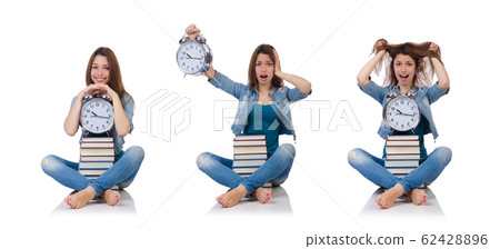 Student girl trying to meet her studying deadlines 62428896