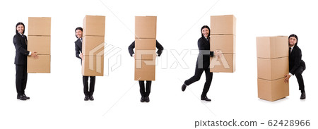 Funny man with boxes on white Funny man with boxes on white 62428966