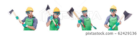 Funny man with axe isolated on white 62429136