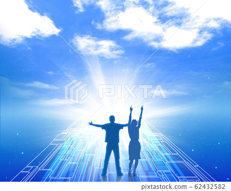 光明的未來婦女男性地球世界地圖商業背景光明的未來希望 62432582