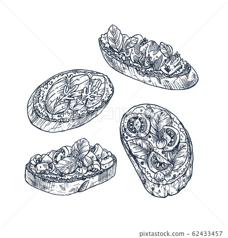 Hand drawn bruschetta set.  62433457