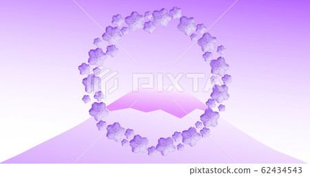 Violet theme on sakura grouping on circle shape with background fuji mountain, illustration picture 62434543