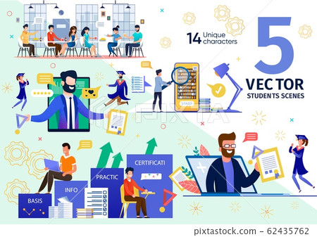 Modern Students Education Scenes Flat Vectors Set 62435762